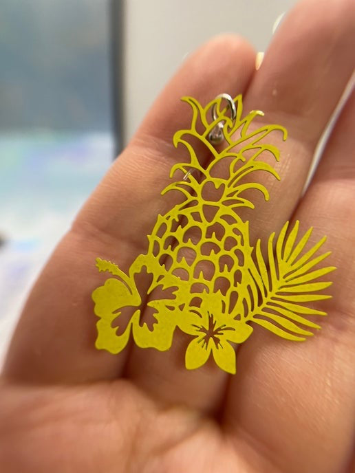 Yellow Pineapple With Flower Earrings- HYPOALLERGENIC