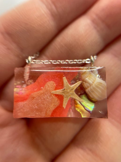 Coral Glow Ocean Necklace-silver chain 20'' (Nickel Free)