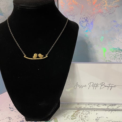 Two Birds on a Branch Necklace β Bronze Finish