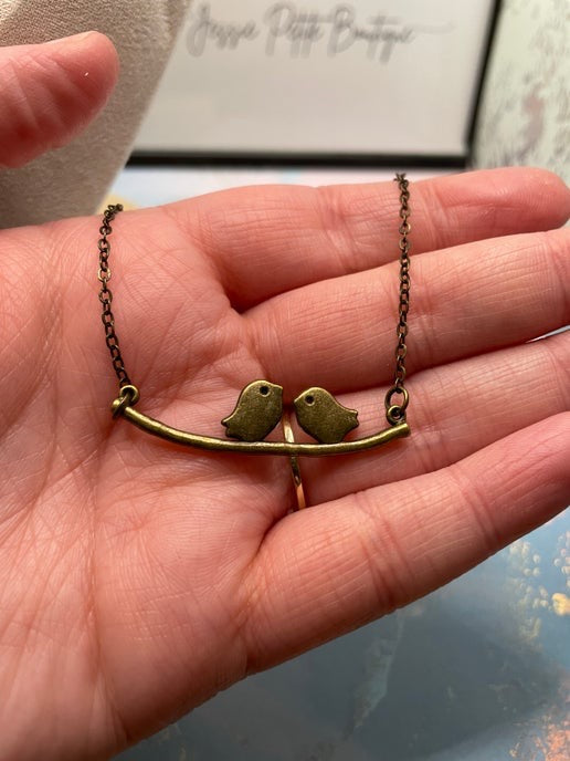 Two Birds on a Branch Necklace β Bronze Finish