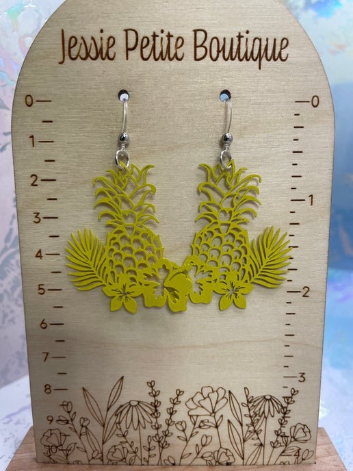 Yellow Pineapple With Flower Earrings- HYPOALLERGENIC