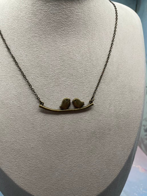 Two Birds on a Branch Necklace β Bronze Finish