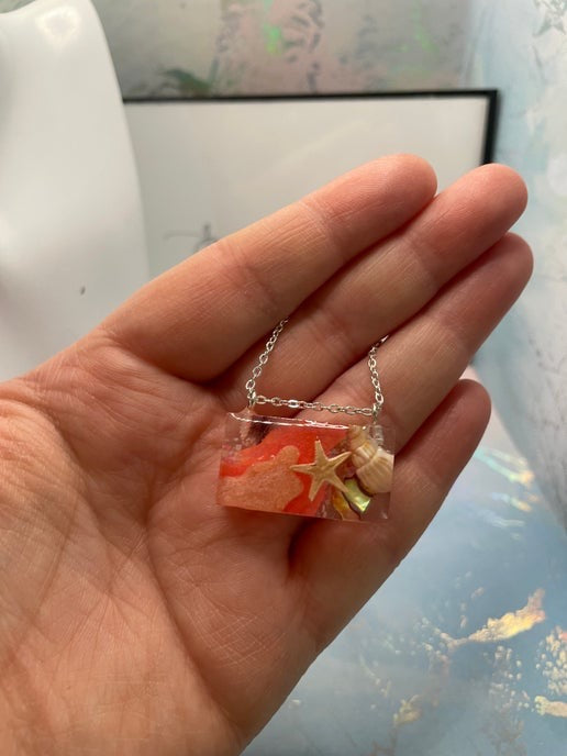 Coral Glow Ocean Necklace-silver chain 20'' (Nickel Free)