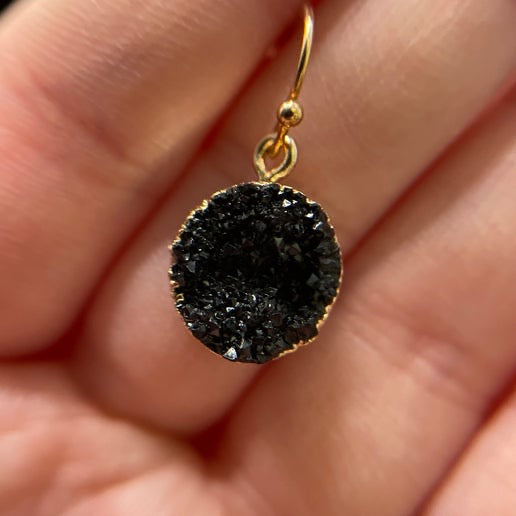 Black Druzy Necklace & Earring Set – Gold Finish