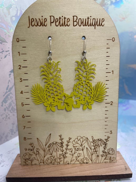Yellow Pineapple With Flower Earrings- HYPOALLERGENIC