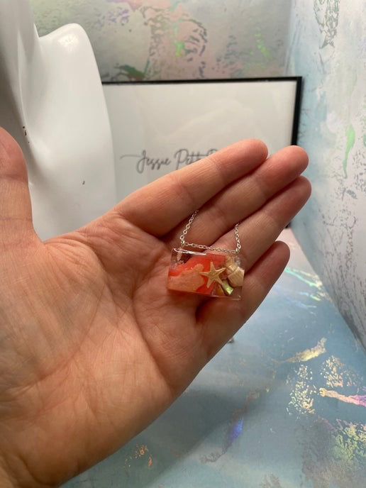Coral Glow Ocean Necklace-silver chain 20'' (Nickel Free)