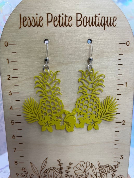 Yellow Pineapple With Flower Earrings- HYPOALLERGENIC