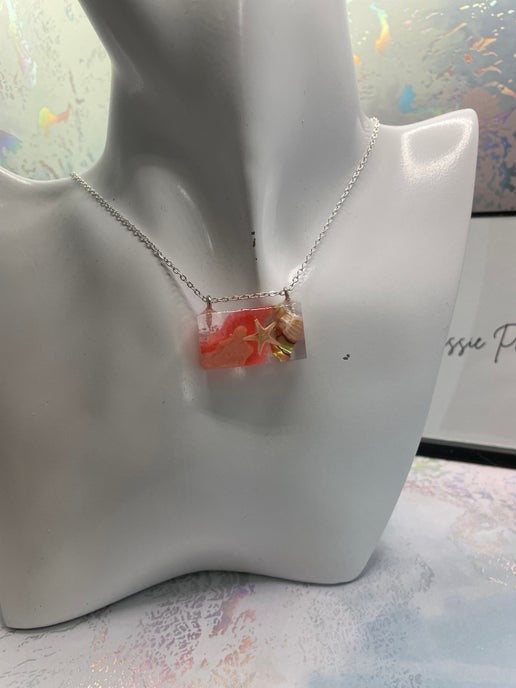 Coral Glow Ocean Necklace-silver chain 20'' (Nickel Free)