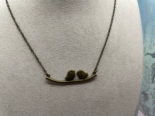 Two Birds on a Branch Necklace β Bronze Finish