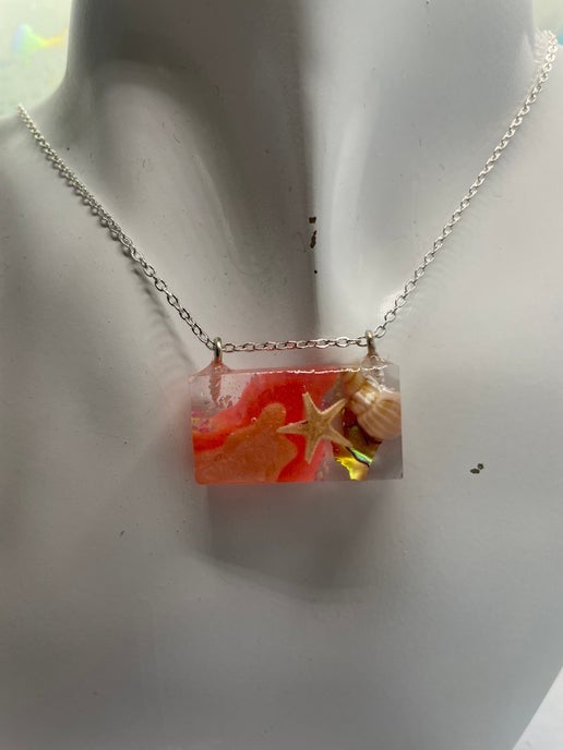 Coral Glow Ocean Necklace-silver chain 20'' (Nickel Free)