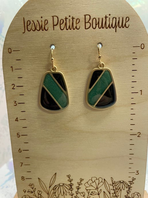 Black and Green Dangle Earrings