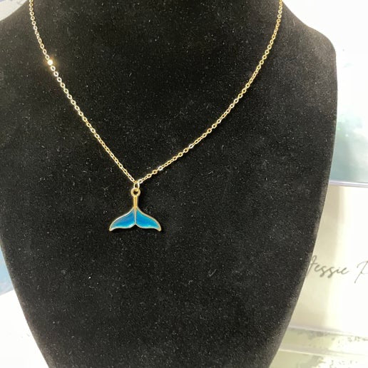 Blue Whale Tail Necklace-18'' gold chain