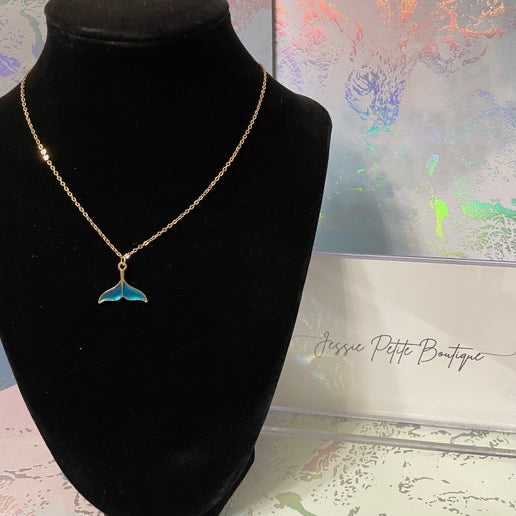 Blue Whale Tail Necklace-18'' gold chain