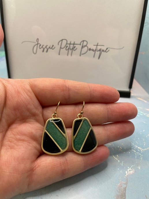 Black and Green Dangle Earrings