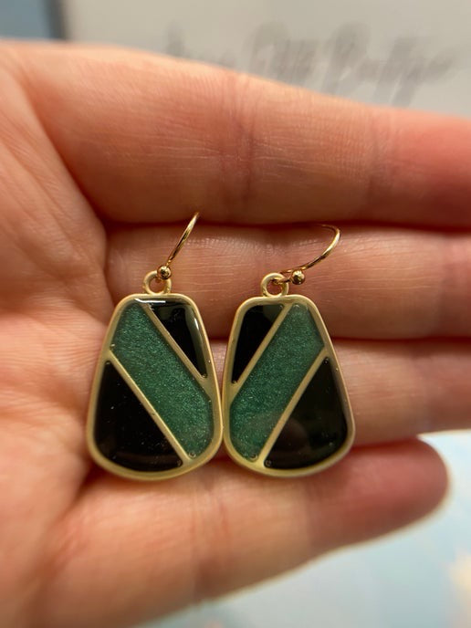 Black and Green Dangle Earrings
