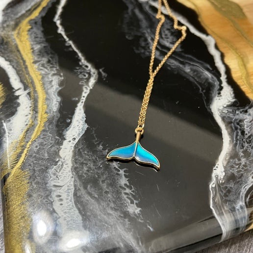 Blue Whale Tail Necklace-18'' gold chain