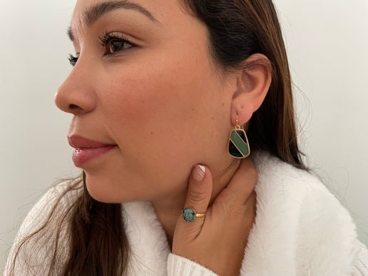 Black and Green Dangle Earrings
