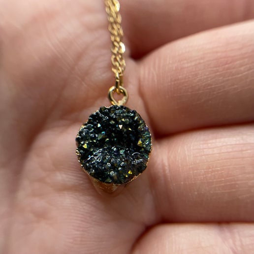 Black Druzy Necklace & Earring Set – Gold Finish