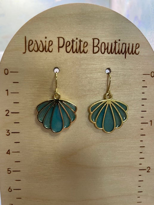 Sparkly Blue And Gold Shell Earrings - Nickel Free