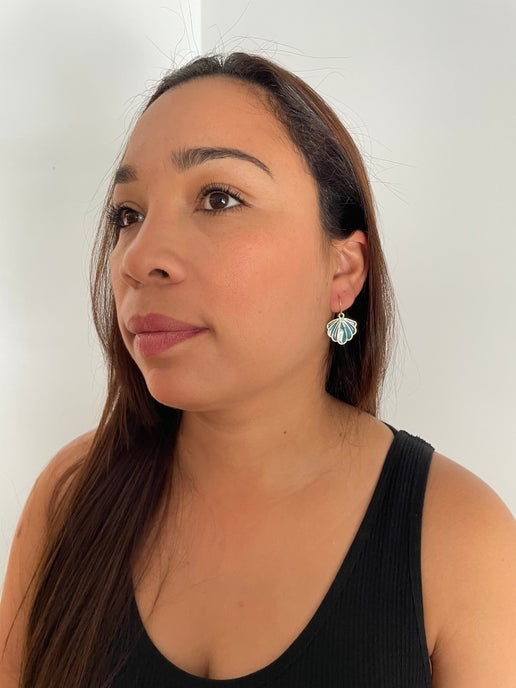 Sparkly Blue And Gold Shell Earrings - Nickel Free