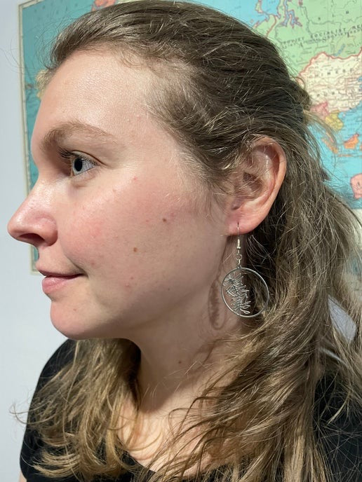 Silver Leaf Circle Earrings