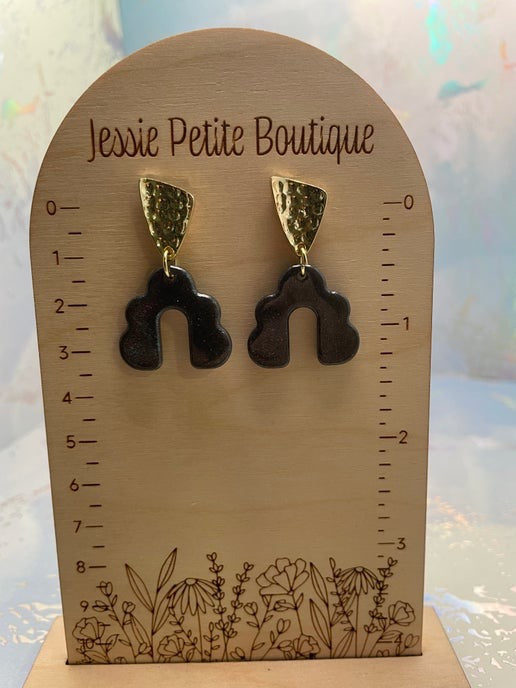 Sparkly Black Arch Earrings-Nickel Free