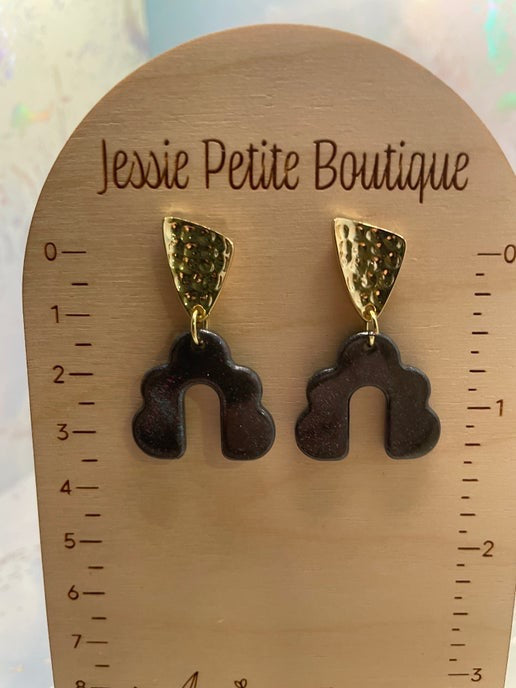 Sparkly Black Arch Earrings-Nickel Free
