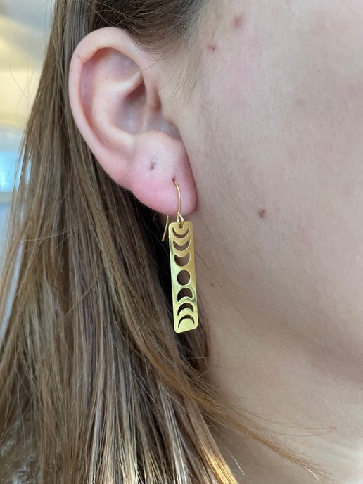 Moon Phases In Gold Rectangle Earrings NICKEL FREE