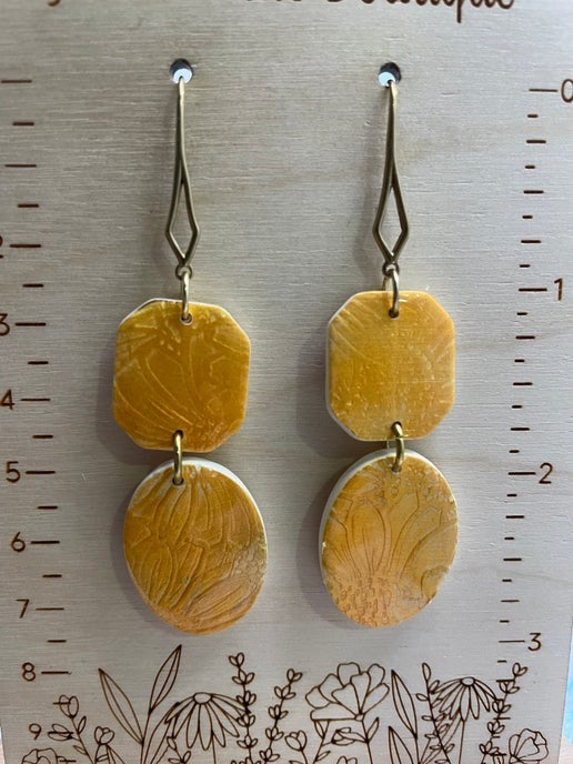 Shayna: Polymer Clay Earrings – Textured Yellow-Orange Design (Nickel Free)
