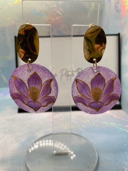 Purple Lotus Flower Earrings – Nickel Free