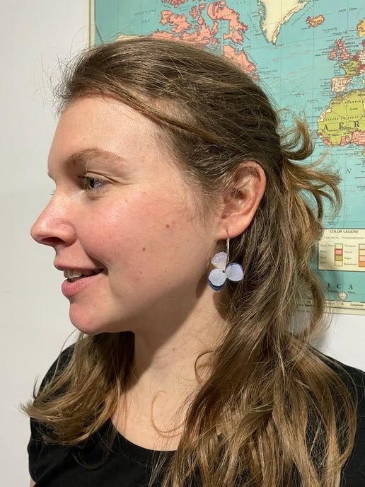 Resin White-Coral Pansy Earrings on Silver Hoop