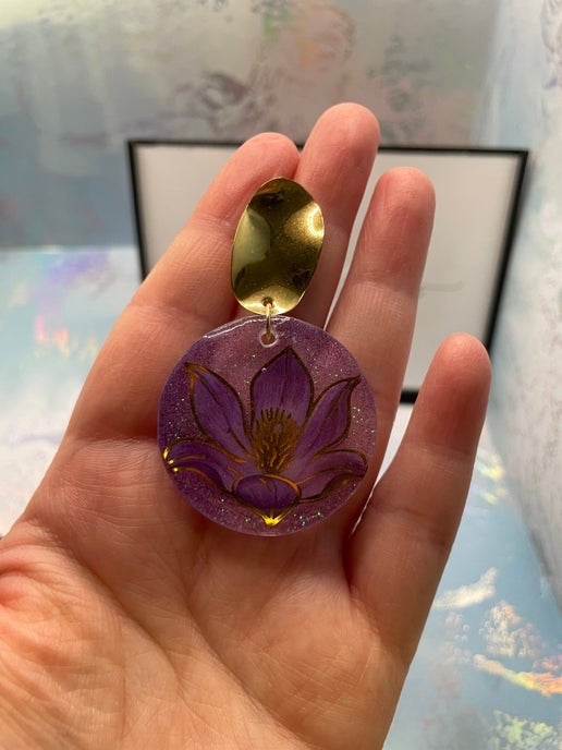 Purple Lotus Flower Earrings – Nickel Free