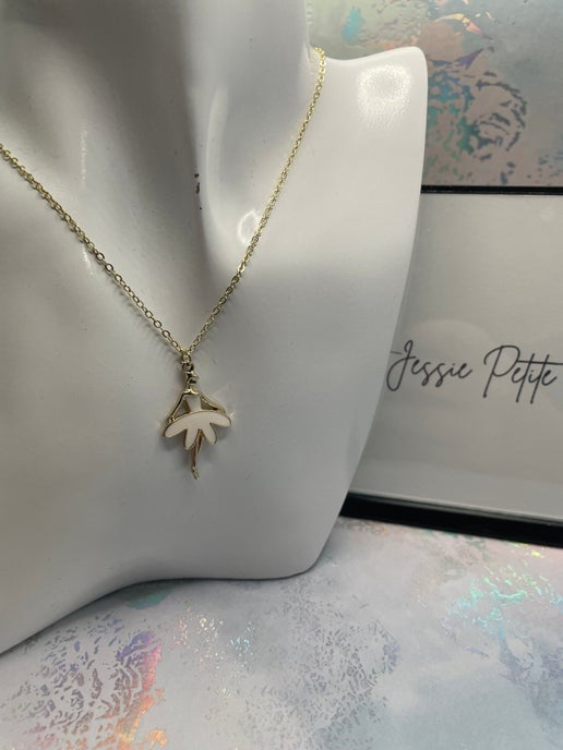 White Dress Ballerina Necklace- 19''gold plated chain-NICKEL FREE