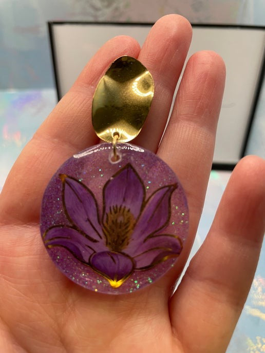 Purple Lotus Flower Earrings – Nickel Free