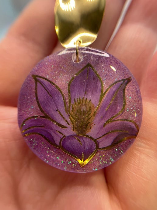 Purple Lotus Flower Earrings – Nickel Free