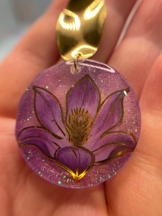 Purple Lotus Flower Earrings – Nickel Free
