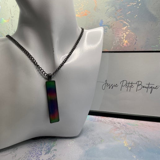 Glow-in-the-Dark- Multicolour Rectangle Necklace-Northern Lights