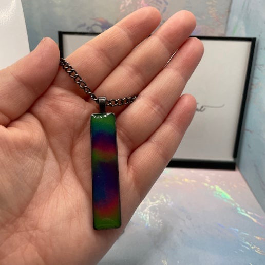 Glow-in-the-Dark- Multicolour Rectangle Necklace-Northern Lights