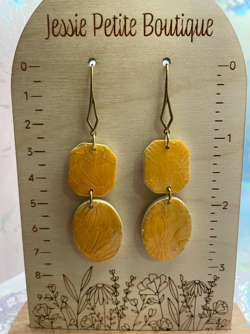 Shayna: Polymer Clay Earrings β Textured Yellow-Orange Design (Nickel Free)