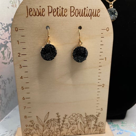 Black Druzy Necklace & Earring Set – Gold Finish