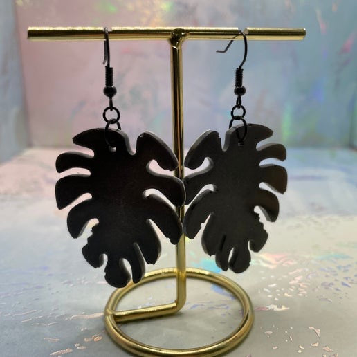 Black Monstera Leaf Earrings