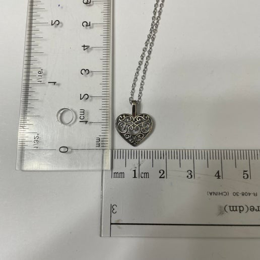 Silver Filigree Heart Necklace -20'' Stainless Steel Chain