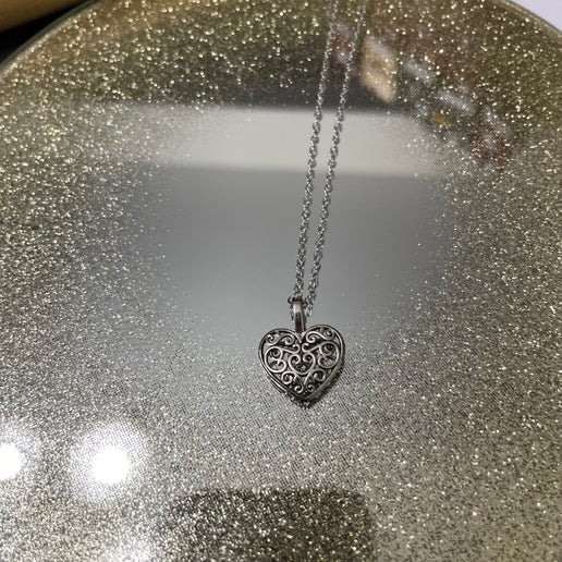 Silver Filigree Heart Necklace -20'' Stainless Steel Chain