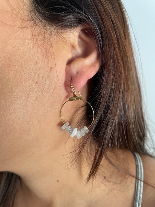 Gemstones on 2.5 cm Gold Hoop Earrings