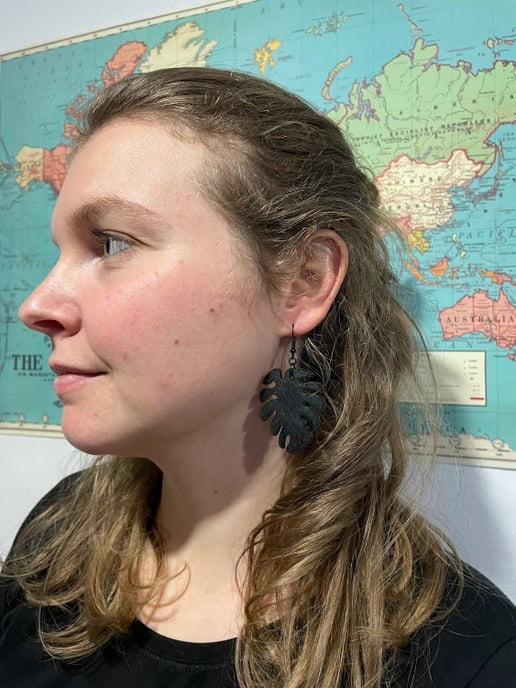 Black Monstera Leaf Earrings