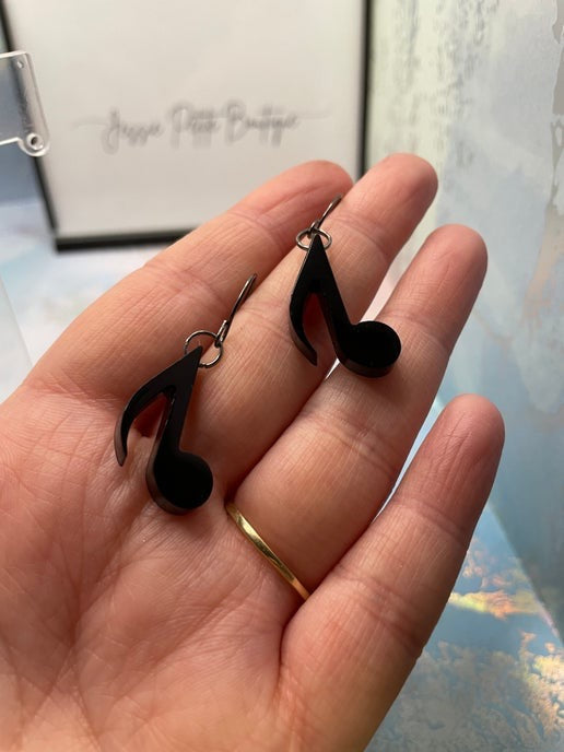 Black Eighth Musical Note Earrings - Stainless Steel