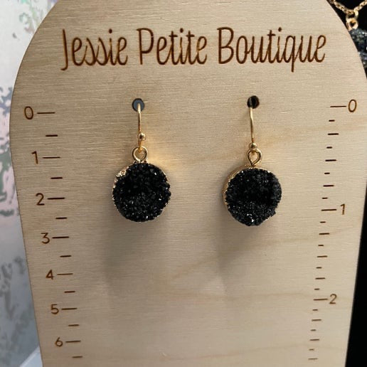 Black Druzy Necklace & Earring Set – Gold Finish