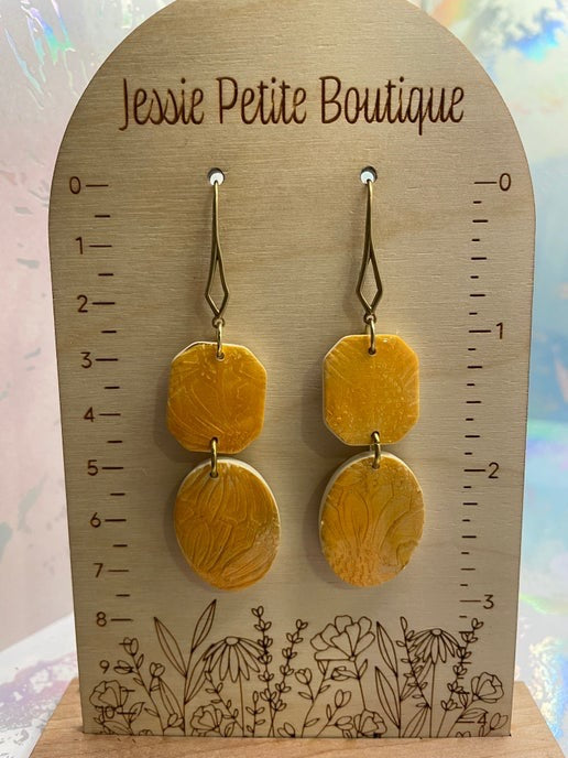 Shayna: Polymer Clay Earrings β Textured Yellow-Orange Design (Nickel Free)