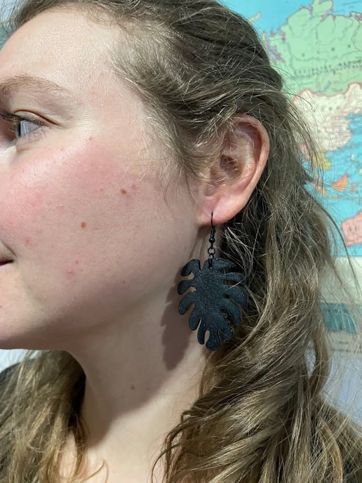 Black Monstera Leaf Earrings