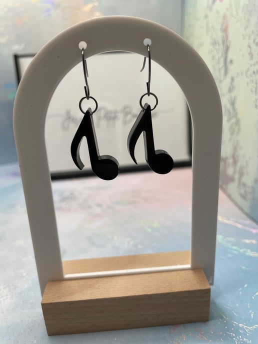 Black Eighth Musical Note Earrings - Stainless Steel